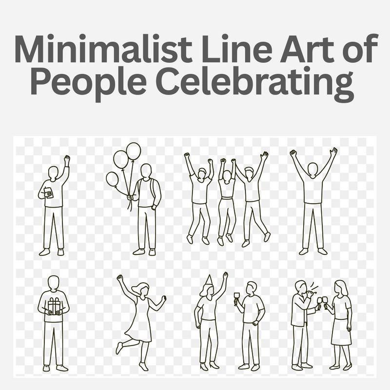 Minimalist Line Art of People Celebrating Party & Festive Moments Vector Set - Features Image 1