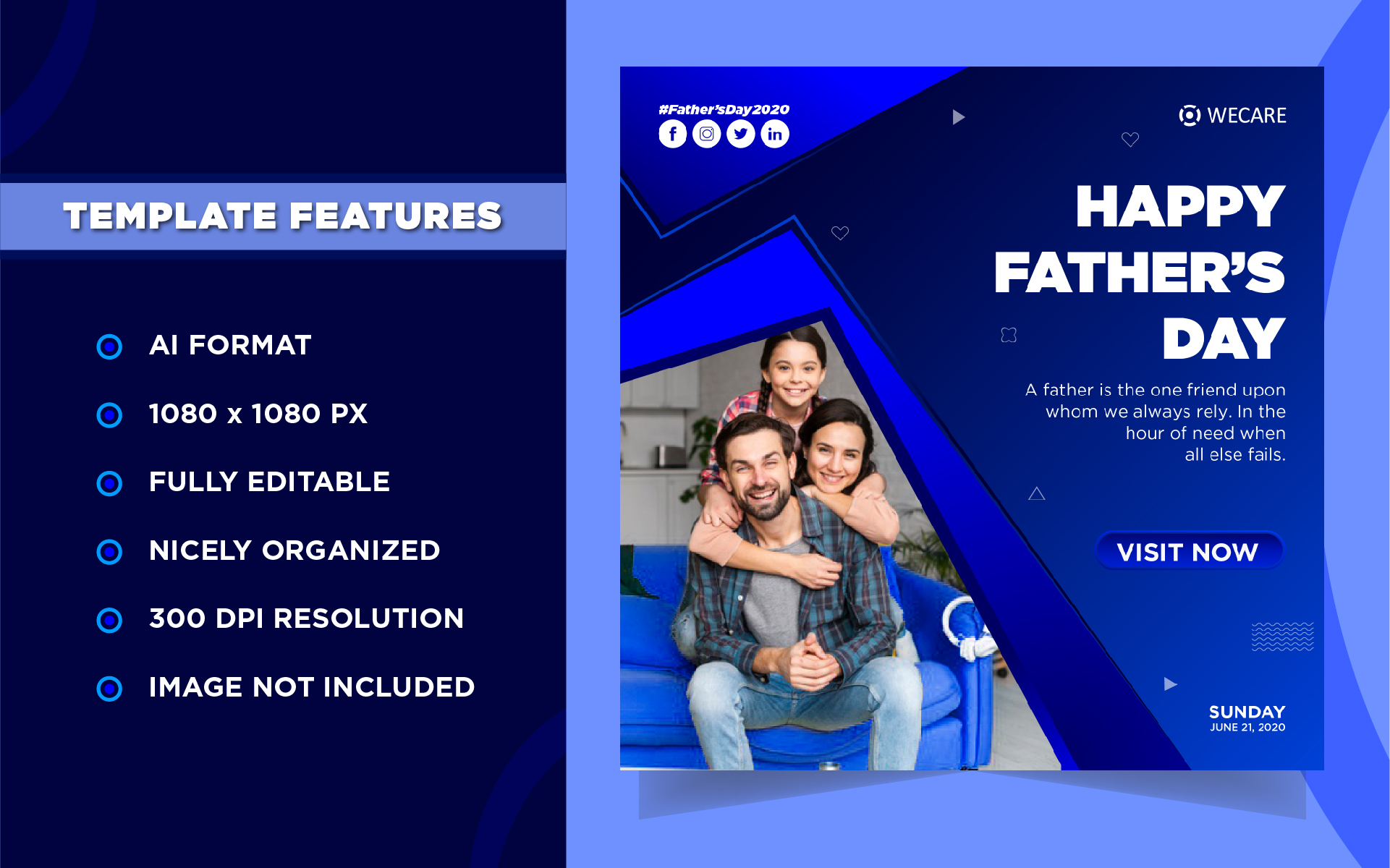 Download Шаблон для соцсетей "Father's Day Instagram Banner Social Media Template" / Father's Day Instagram Banner Social Media Template - Шаблон для соцсетей на тему графика design,templates,illustration,banner,celebrate,celebration,dad,deal,discount,father,respect,share,honour,love,marketing,multipurpose,instagram,social,media,post