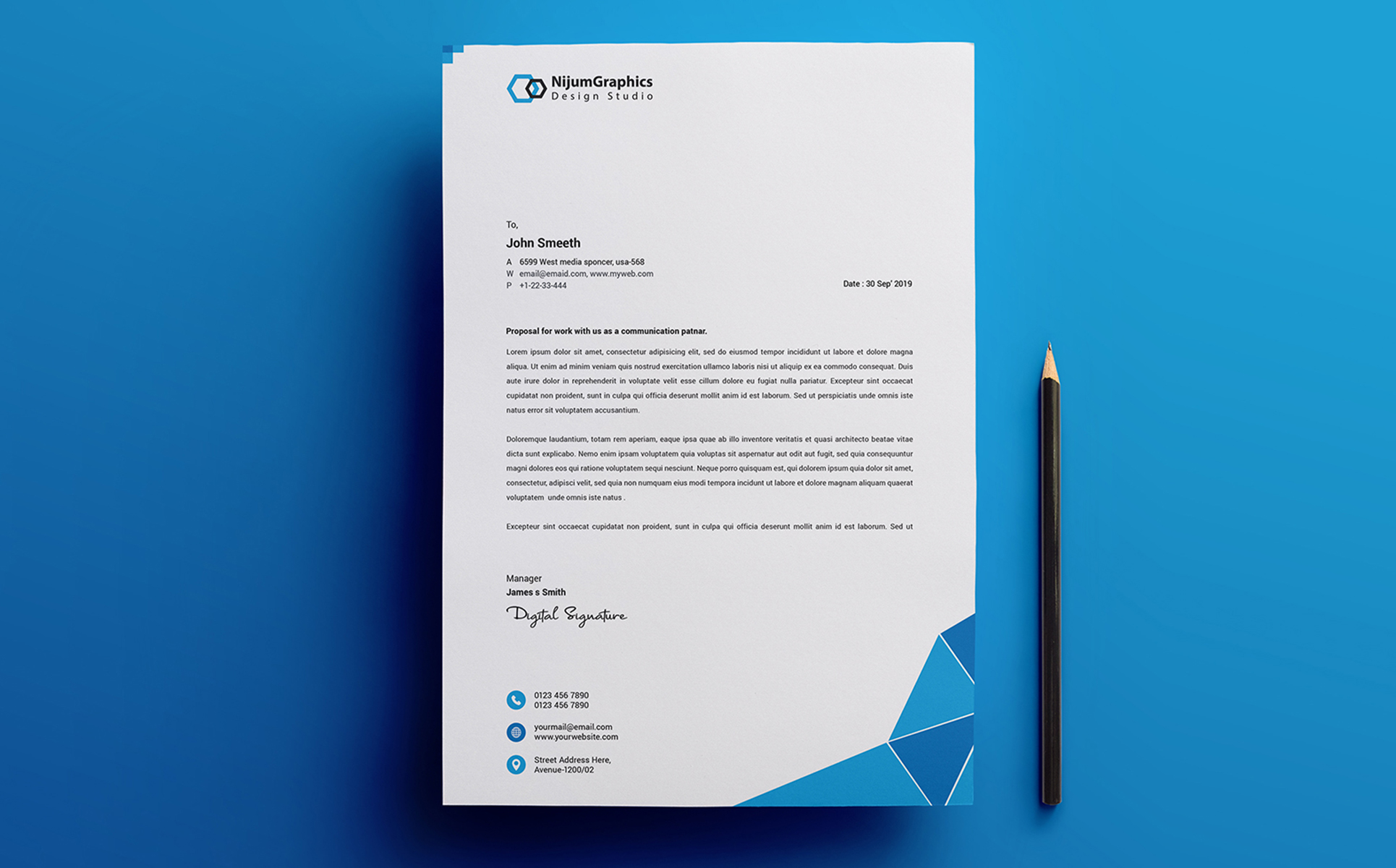 Download Фирменный стиль "Modern Letterhead - Corporate Identity Template" / Modern Letterhead - Corporate Identity Template - Фирменный стиль на тему графика a4,blue,letterhead,brand,branding,business,clean,corporate,identity,creative,dark,design,geometric,template,modern,orange,presentation,professional,psd,stationery