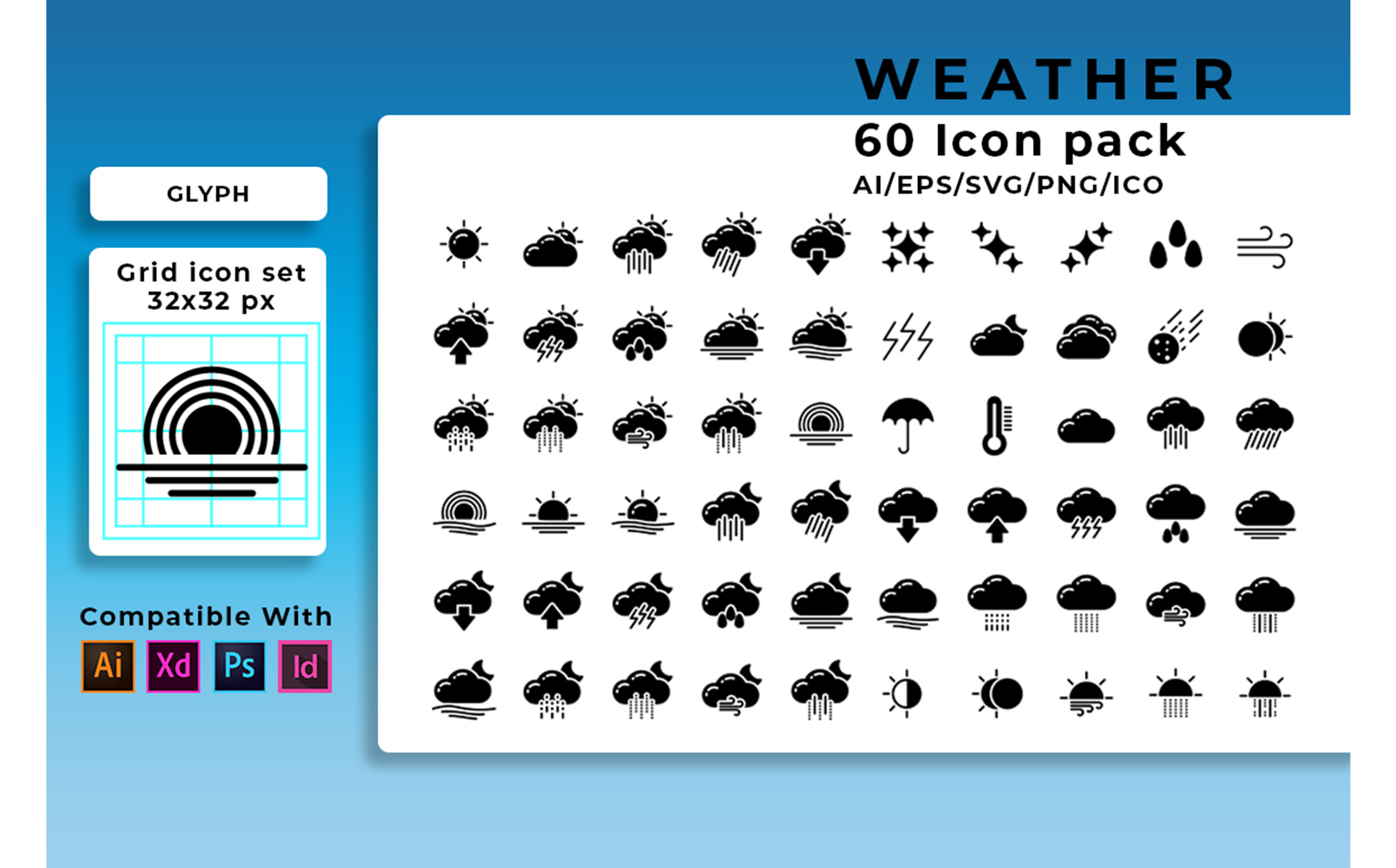 Download Набор иконок "Weather Icon Set" / Weather Icon Set - Набор иконок на тему графика weather,set,vector,symbol,icon,web,cloud,sign,forecast,design,sky,sunny,snowflake,illustration,wind,rainy,rain,nature,snow,climate