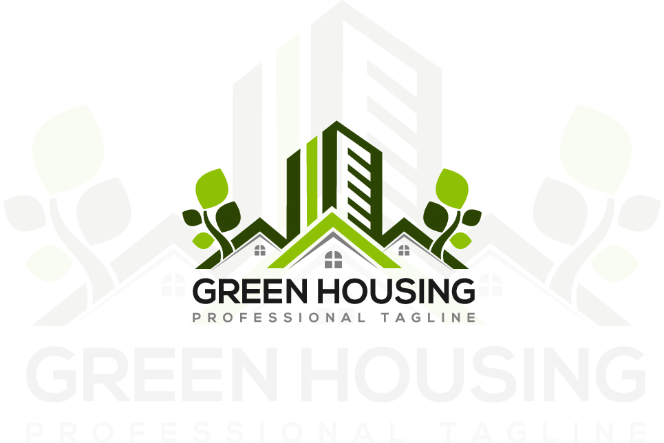 Download Шаблон логотипа "Green Housing - Real Estate Design Logo Template" / Green Housing - Real Estate Design Logo Template - Шаблон логотипа на тему графика green,housing,real,estate,logo,design,eco,nature,tree,house,home,city,building,company,business,brand,tower,window,door,leaf