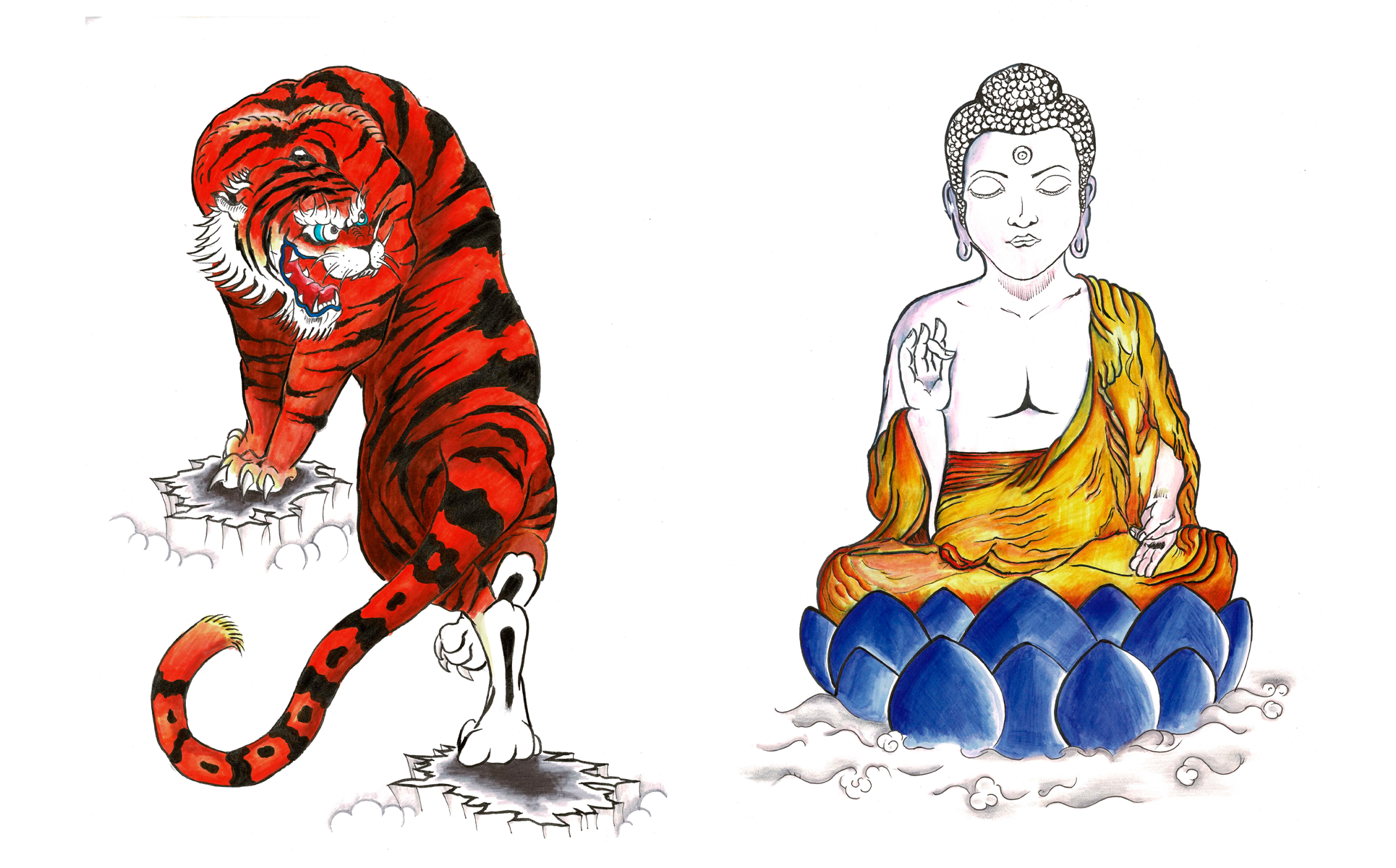 Download Иллюстрация "Original Traditional Paintings - Illustration" / Original Traditional Paintings - Illustration - Иллюстрация на тему графика dragon,tiger,buda,orient,japan,indian,carp,koi,ryu,kintaro