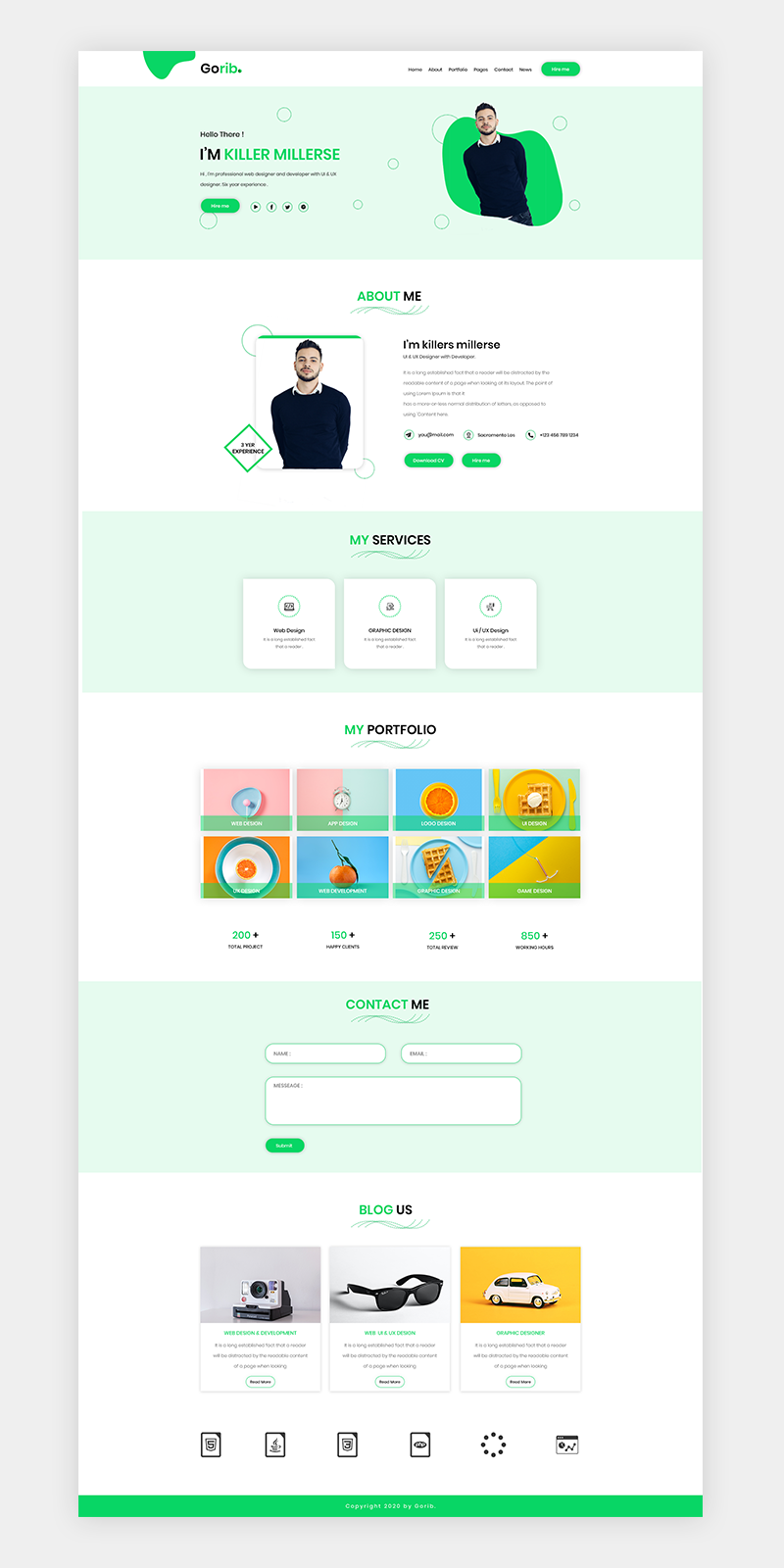 шаблон целевой страницы личного портфолио