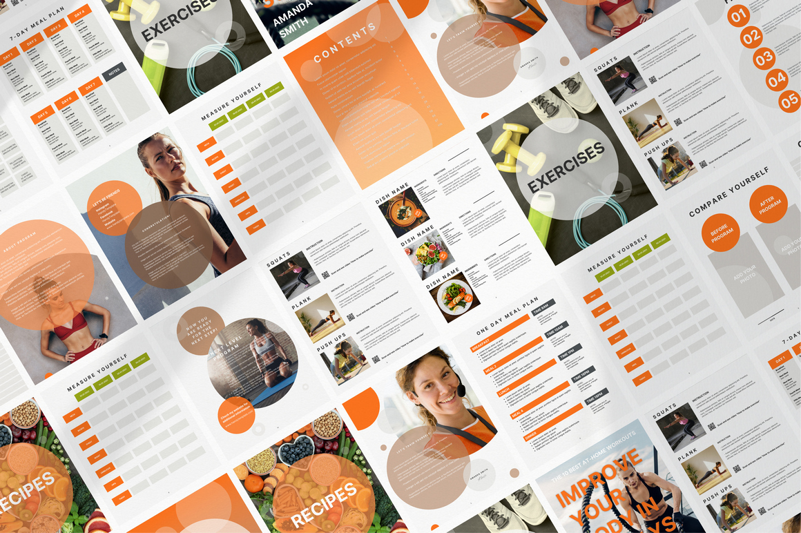 Download Magazine Template "Fitness eBook/ Fitness Planner/ Canva Fitness Instructor Magazine Template" / Fitness eBook/ Fitness Planner/ Canva Fitness Instructor Magazine Template - Magazine Template на тему спорт, природа и путешествия fitness ebook template,fitness planner,canva fitness instructor template,gym,exercise ebook,fitness lead magnet,meal plan,workout plan,fitness magazine,woman fitness