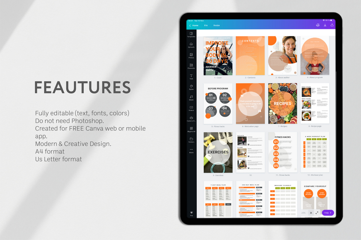 Download Magazine Template "Fitness eBook/ Fitness Planner/ Canva Fitness Instructor Magazine Template" / Fitness eBook/ Fitness Planner/ Canva Fitness Instructor Magazine Template - Magazine Template на тему спорт, природа и путешествия fitness ebook template,fitness planner,canva fitness instructor template,gym,exercise ebook,fitness lead magnet,meal plan,workout plan,fitness magazine,woman fitness