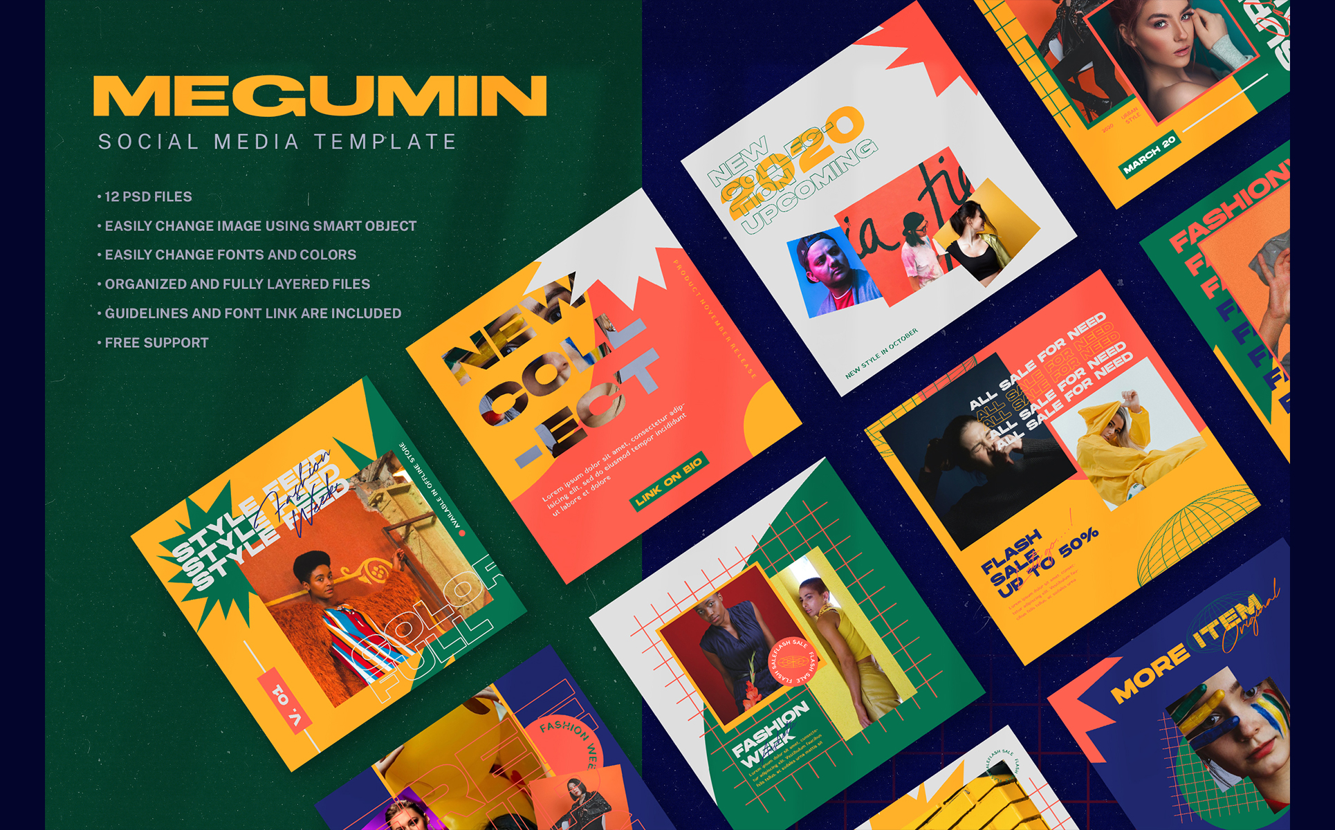 Download Шаблон для соцсетей "Megumin Social Media Template" / Megumin Social Media Template - Шаблон для соцсетей на тему графика banner,banner pack,banners,business,clothes,clothing,cloths,coupon,deal,discount,dress,fashion,flat,flat design,gif,instagram,marketing,multipurpose,page,fashion style