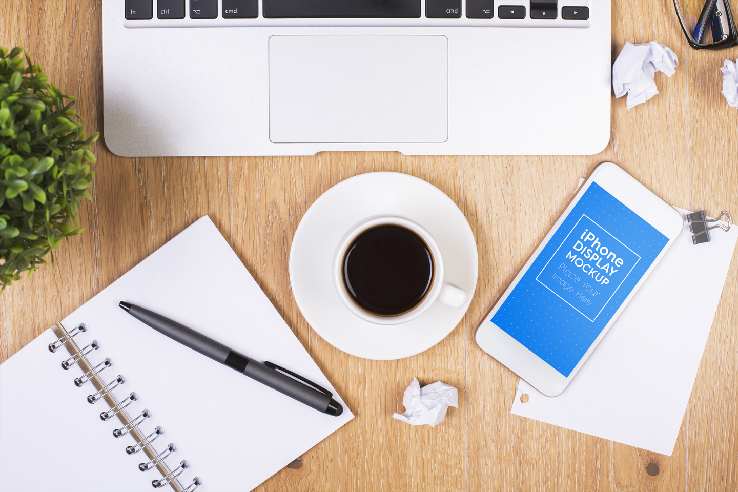 Download Мокап для продукта "iPhone / Smartphone Desktop Workspace product mockup" / iPhone / Smartphone Desktop Workspace product mockup - Мокап для продукта на тему графика app,app mockup,apple,application,desktop,display,iphone,macbook,mobile,mockup,notebook,screen,showcase,smartphone,table,ui kit,work,workplace,workspace,workstation