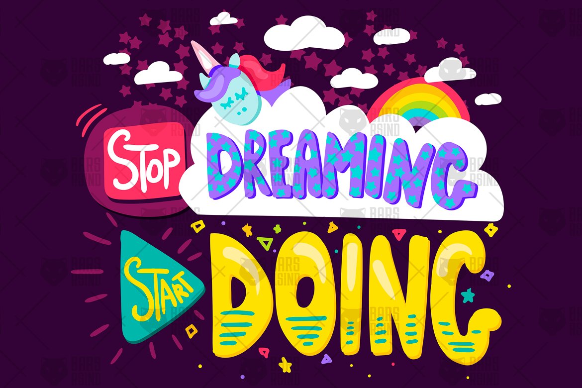 Download Фирменный стиль "Stop Dreaming Start Doing - Corporate Identity Template" / Stop Dreaming Start Doing - Corporate Identity Template - Фирменный стиль на тему графика calligraphy,typography,vintage,illustration,label,poster,design,sign,retro,quote,web,typographic,trendy,vector,text,motivational,rainbow,flat,creative,decoration,cloud,background,graphic,butt