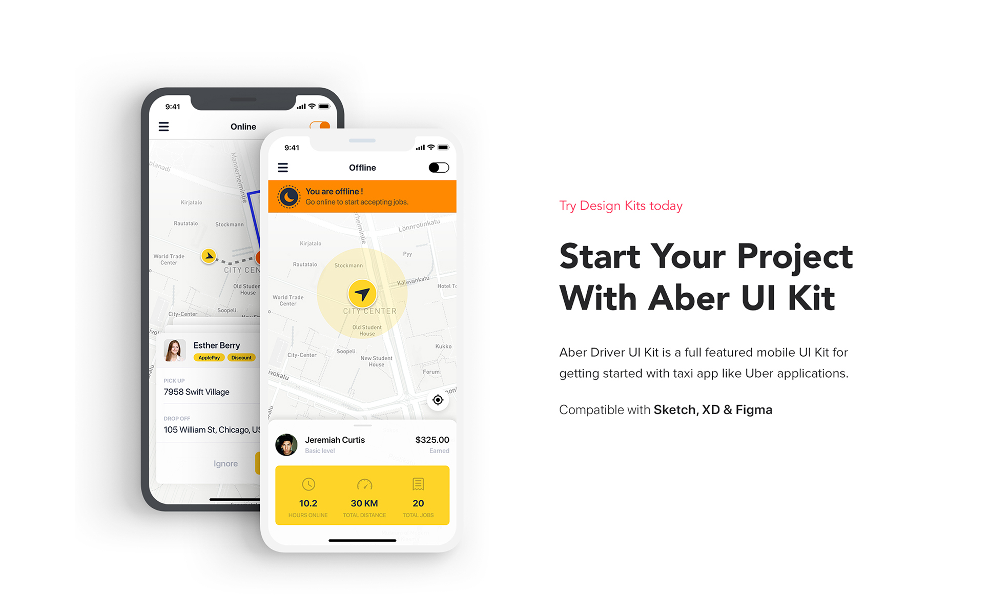 Taxi Driver Booking UI Kit Sketch Theme Small Screenshot Taxi Driver Booking UI Kit Sketch Template