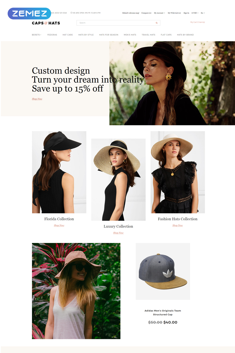Caps & Hats - Stylish Clean Responsive Bootstrap OpenCart Template Caps & Hats - OpenCart Template