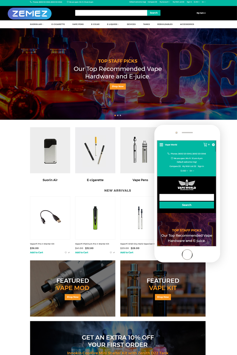 Vape World - E-Cigars Responsive Fancy OpenCart Template Vape World - E-Cigars OpenCart Template