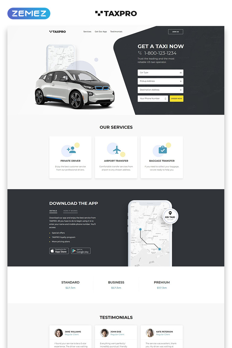 Taxi Landing Page Html Template Taxpro Taxi Minimal Bootstrap Html Landing Page Template Screenshot