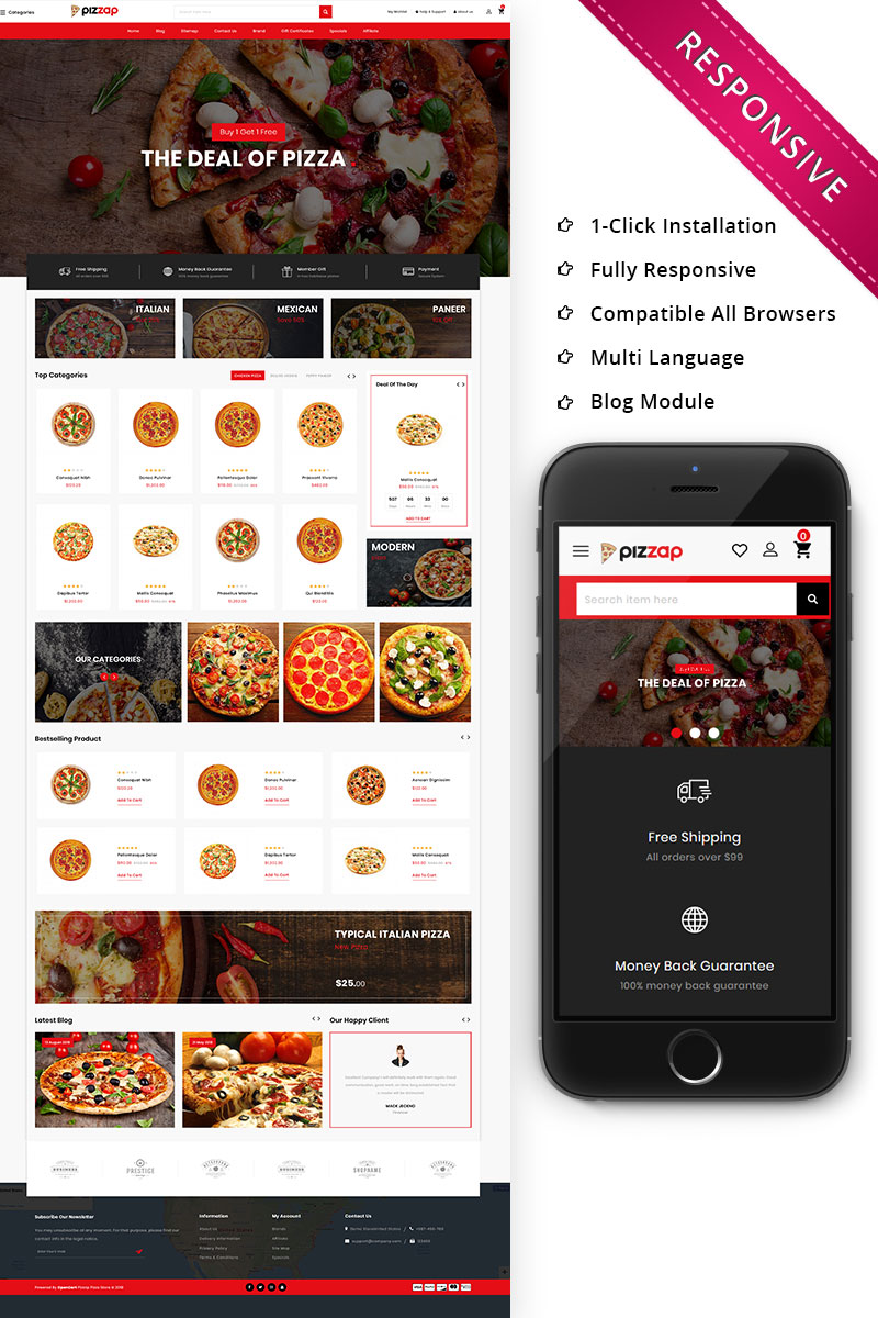 Pizzap - The Pizza Store OpenCart Template Pizzap - Pizza OpenCart Template