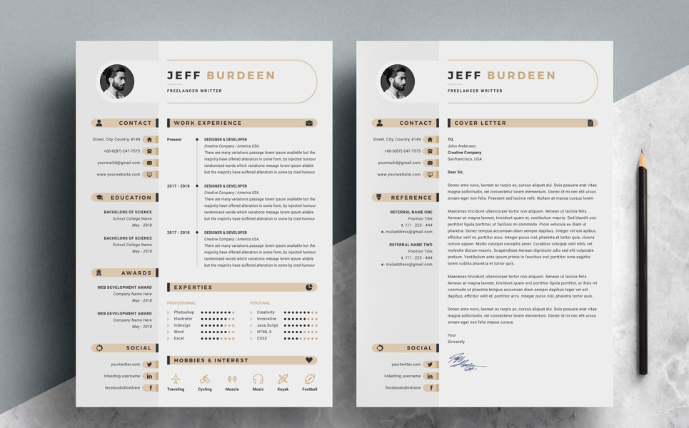 Download Резюме "Jeff Burdeen - Modern Resume Template" / Jeff Burdeen - Modern Resume Template - Резюме на тему персональная страница resume,cv,template,clean,creative,modern,professional,word,pages,mac,infographic,contract,designer,developer,teacher