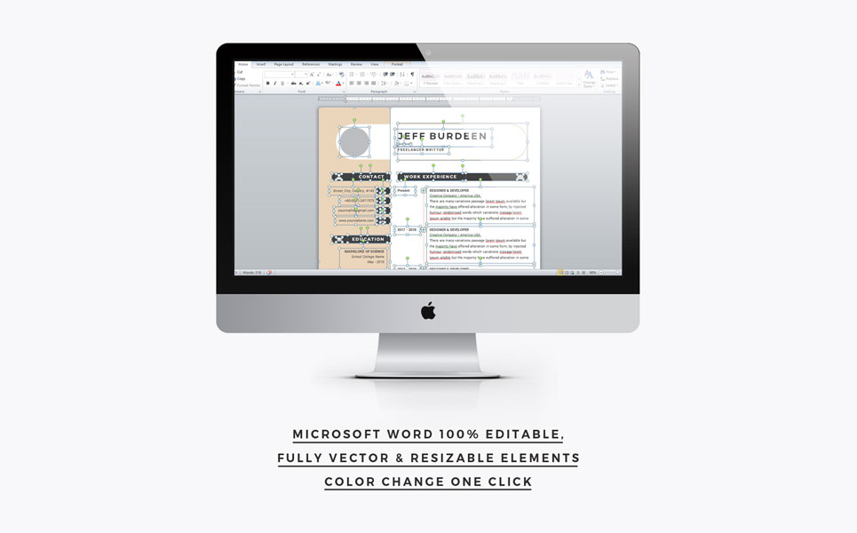 Download Резюме "Jeff Burdeen - Modern Resume Template" / Jeff Burdeen - Modern Resume Template - Резюме на тему персональная страница resume,cv,template,clean,creative,modern,professional,word,pages,mac,infographic,contract,designer,developer,teacher
