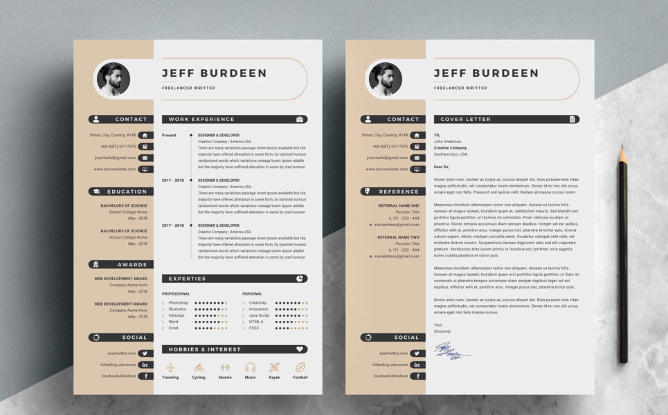 Download Резюме "Jeff Burdeen - Modern Resume Template" / Jeff Burdeen - Modern Resume Template - Резюме на тему персональная страница resume,cv,template,clean,creative,modern,professional,word,pages,mac,infographic,contract,designer,developer,teacher