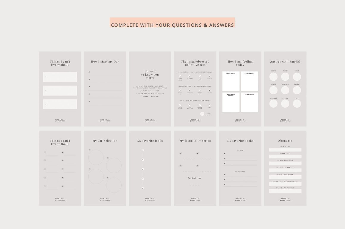 Download Шаблон для соцсетей "Q+A Stories Templates for Social Media" / Q+A Stories Templates for Social Media - Шаблон для соцсетей на тему графика highlight,instagram,stories,quiz,question,answer,template,instagram_stories,social,share
