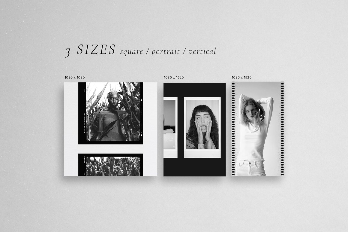 Download Шаблон для соцсетей "Black White Film Frames Templates for Social Media" / Black White Film Frames Templates for Social Media - Шаблон для соцсетей на тему графика film,canva,instagram,pinterest,polaroid,film_frame,frame,poster,mockup,analog,vintage,stories,story,template,preset,camera,texture