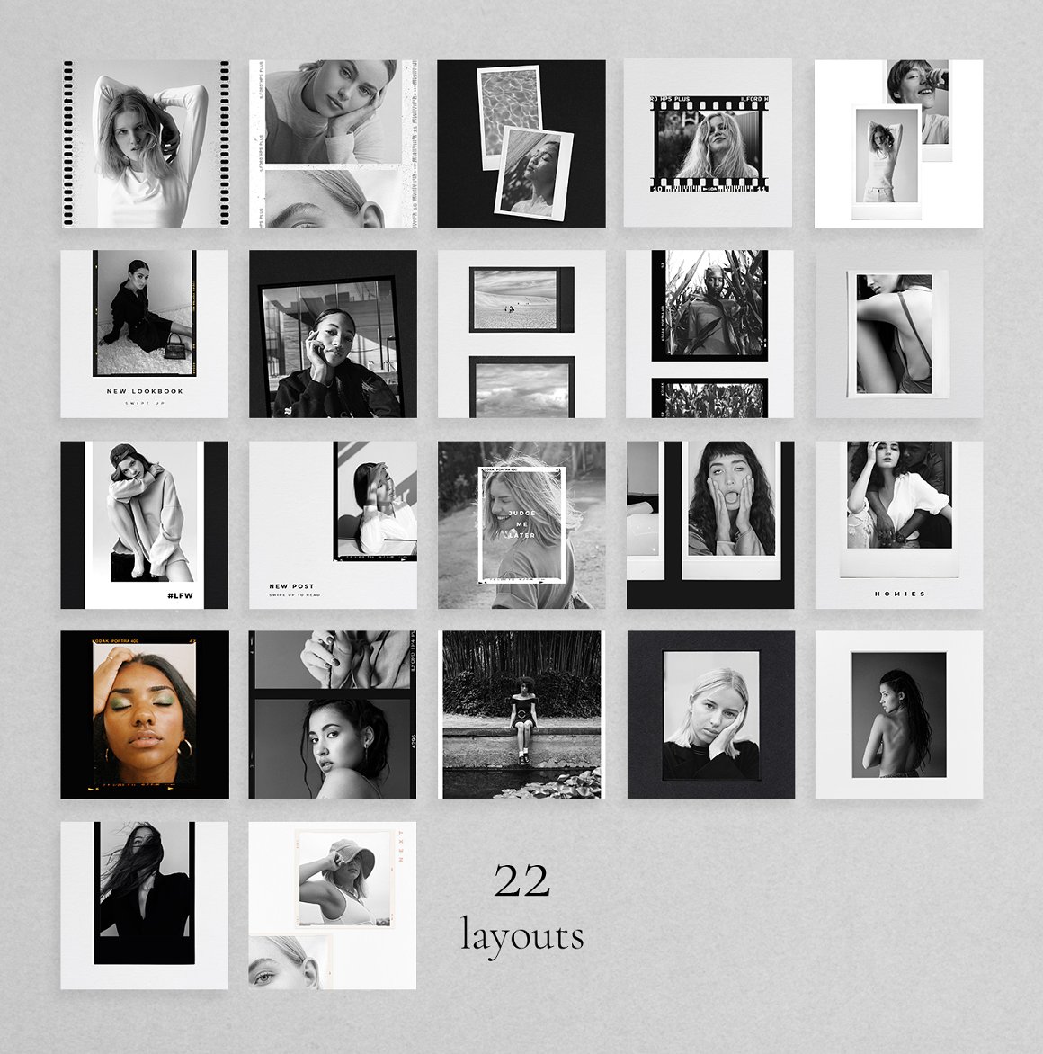 Download Шаблон для соцсетей "Black White Film Frames Templates for Social Media" / Black White Film Frames Templates for Social Media - Шаблон для соцсетей на тему графика film,canva,instagram,pinterest,polaroid,film_frame,frame,poster,mockup,analog,vintage,stories,story,template,preset,camera,texture