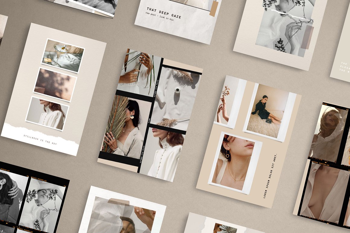 Download Шаблон для соцсетей "Paper and Film Kit Social Media Template" / Paper and Film Kit Social Media Template - Шаблон для соцсетей на тему графика social,paper,instagram,stories,post,story,socialkit,ripped,film,canva,minimal,promotional,slide,analog,frame