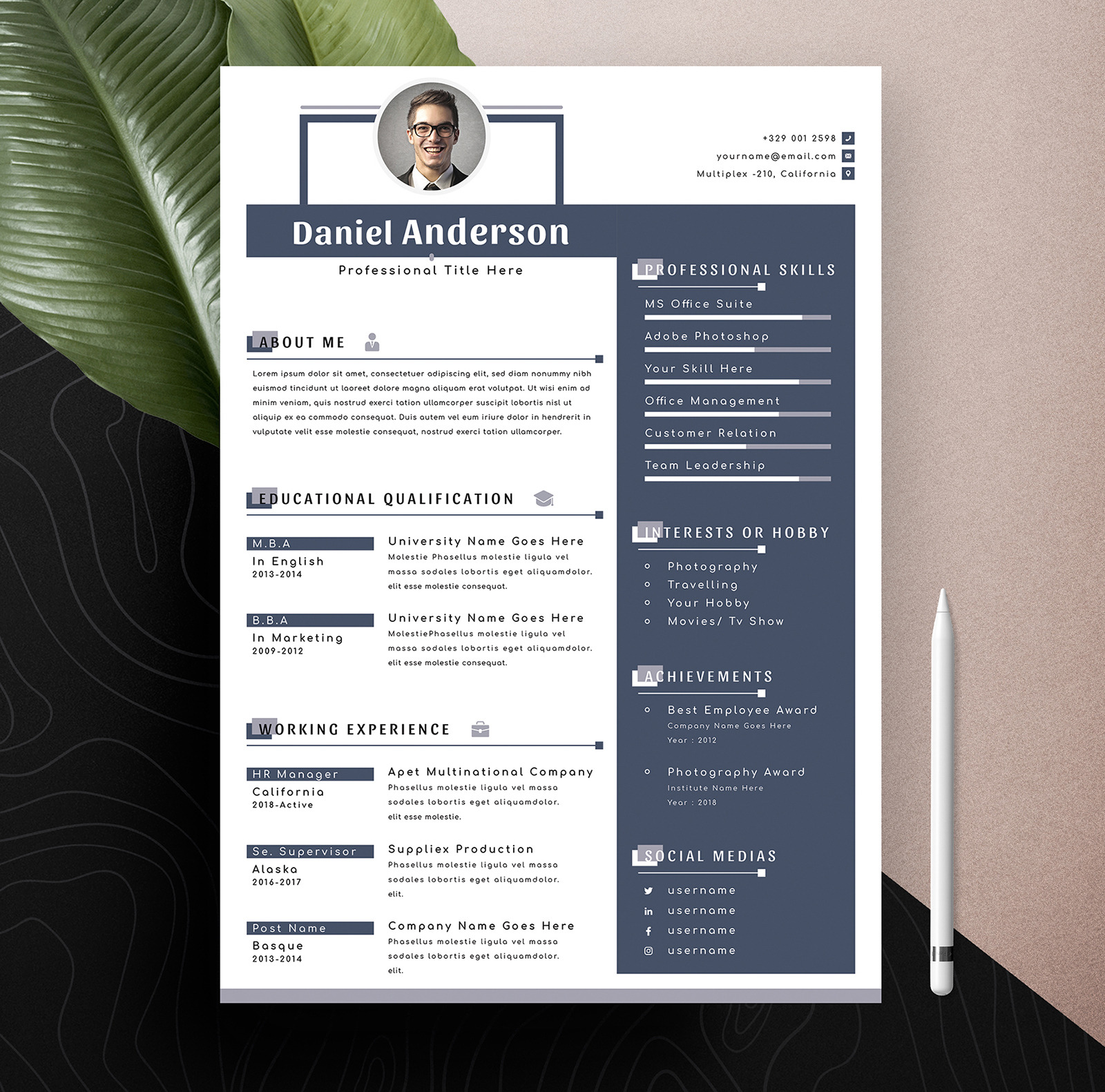 Clean & Professional Editable Cv Resume Template With Ms Word Apple Pages