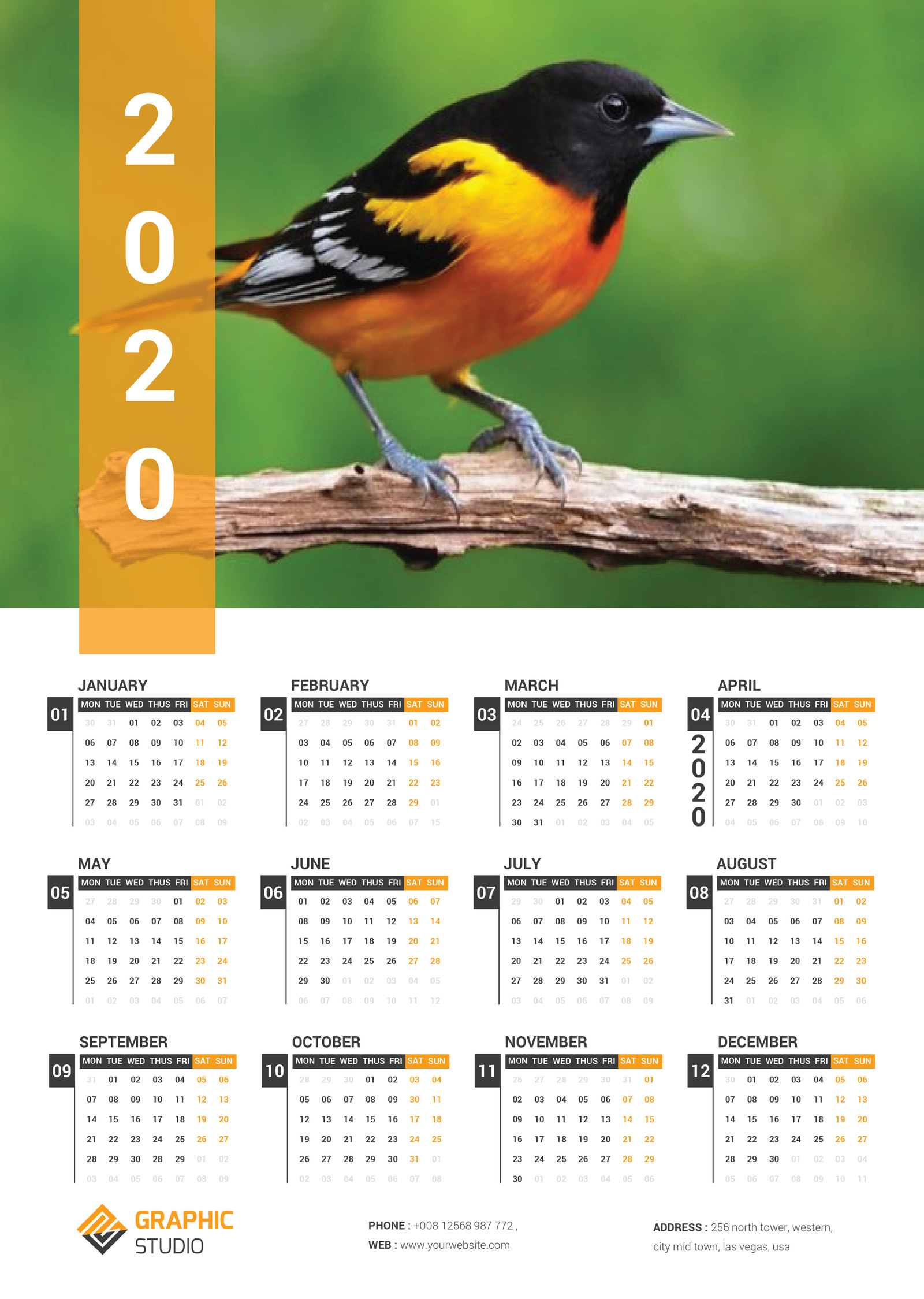 Wall Calendar 2020 Planner 87501 TemplateMonster