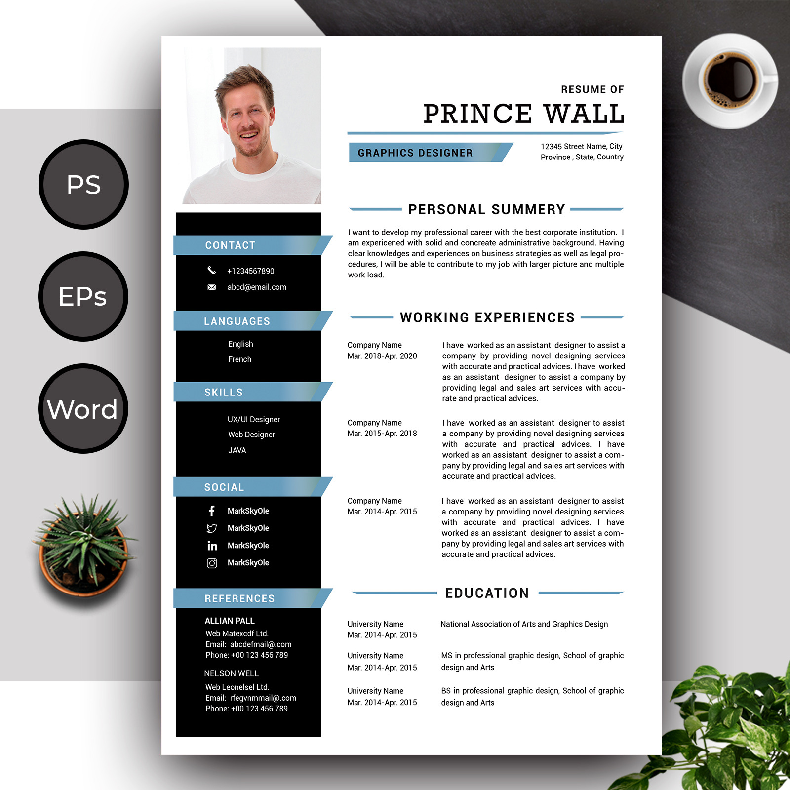 Creative Resume Template And Complete CV Resume of Prince Wall
