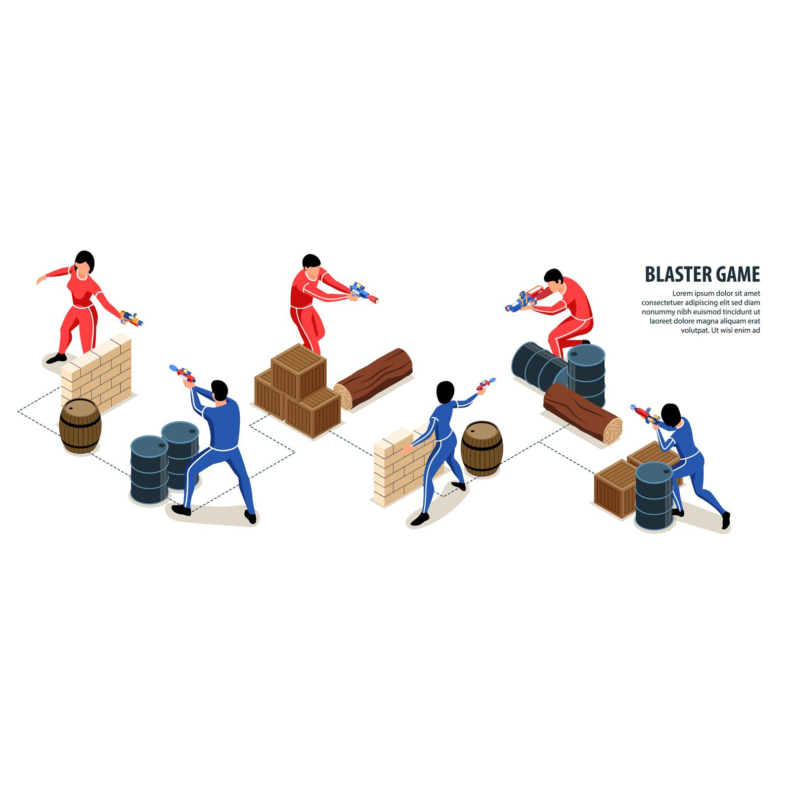 Isometric Blaster Game Infographics Vector Illustration Concept