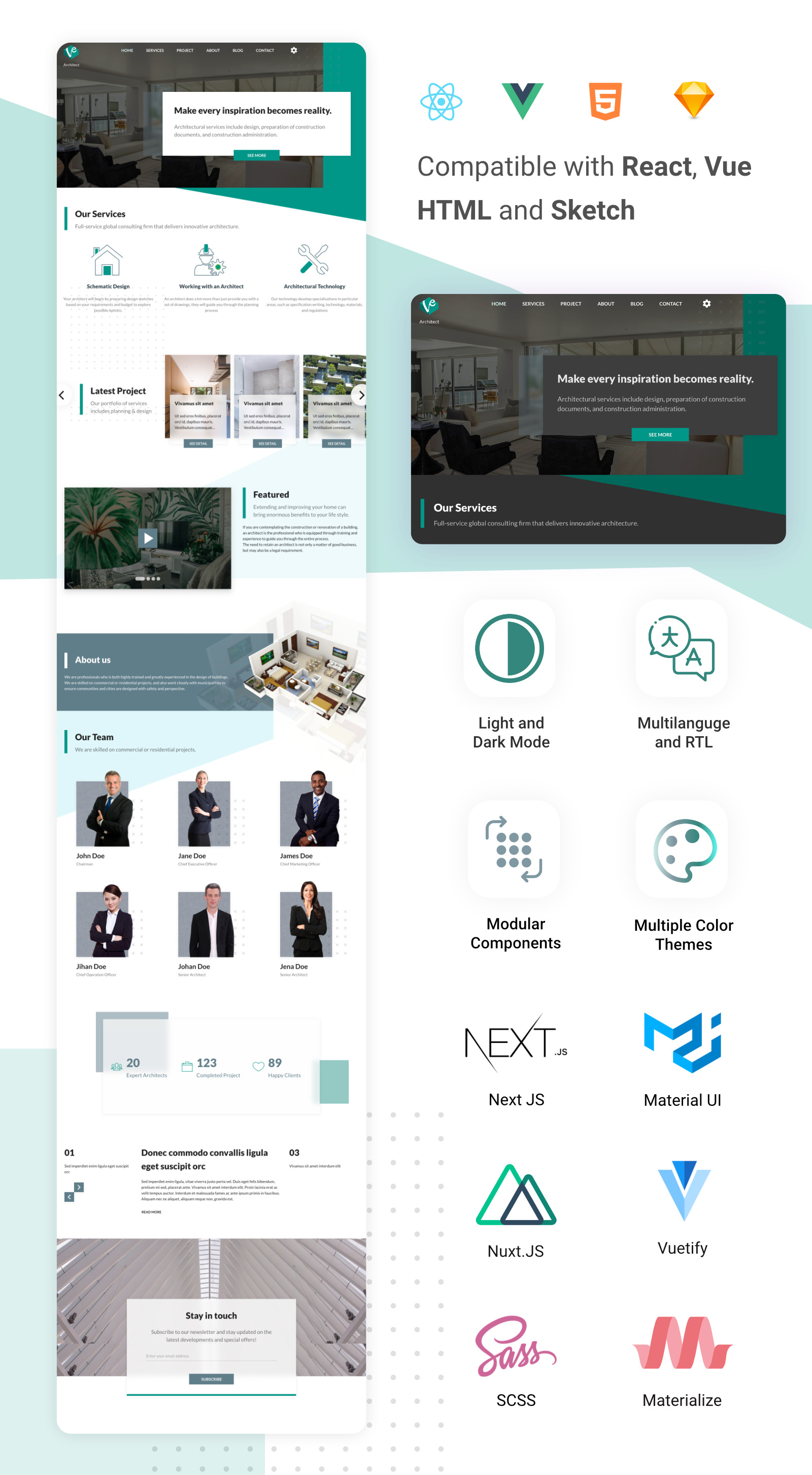 Archilux - Architect and Home Interior React Vue HTML Landing Page Template