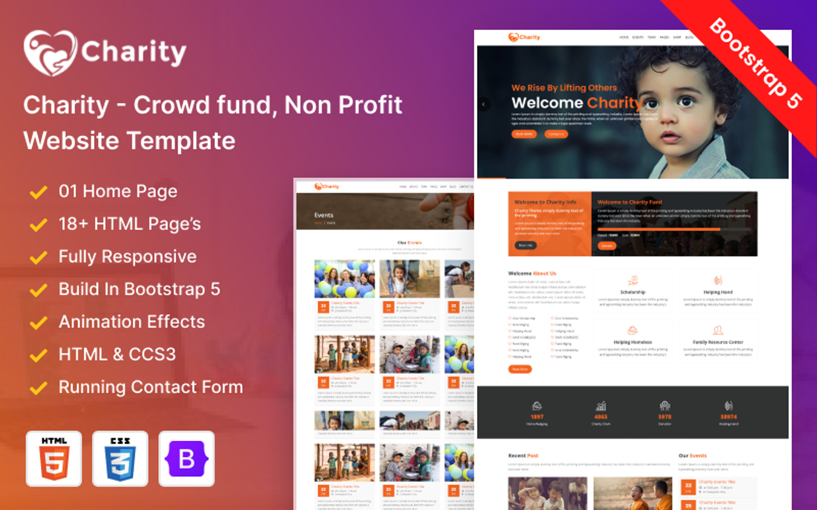 Charity : Crowd fund, Non Profit Website Template Bootstrap 5