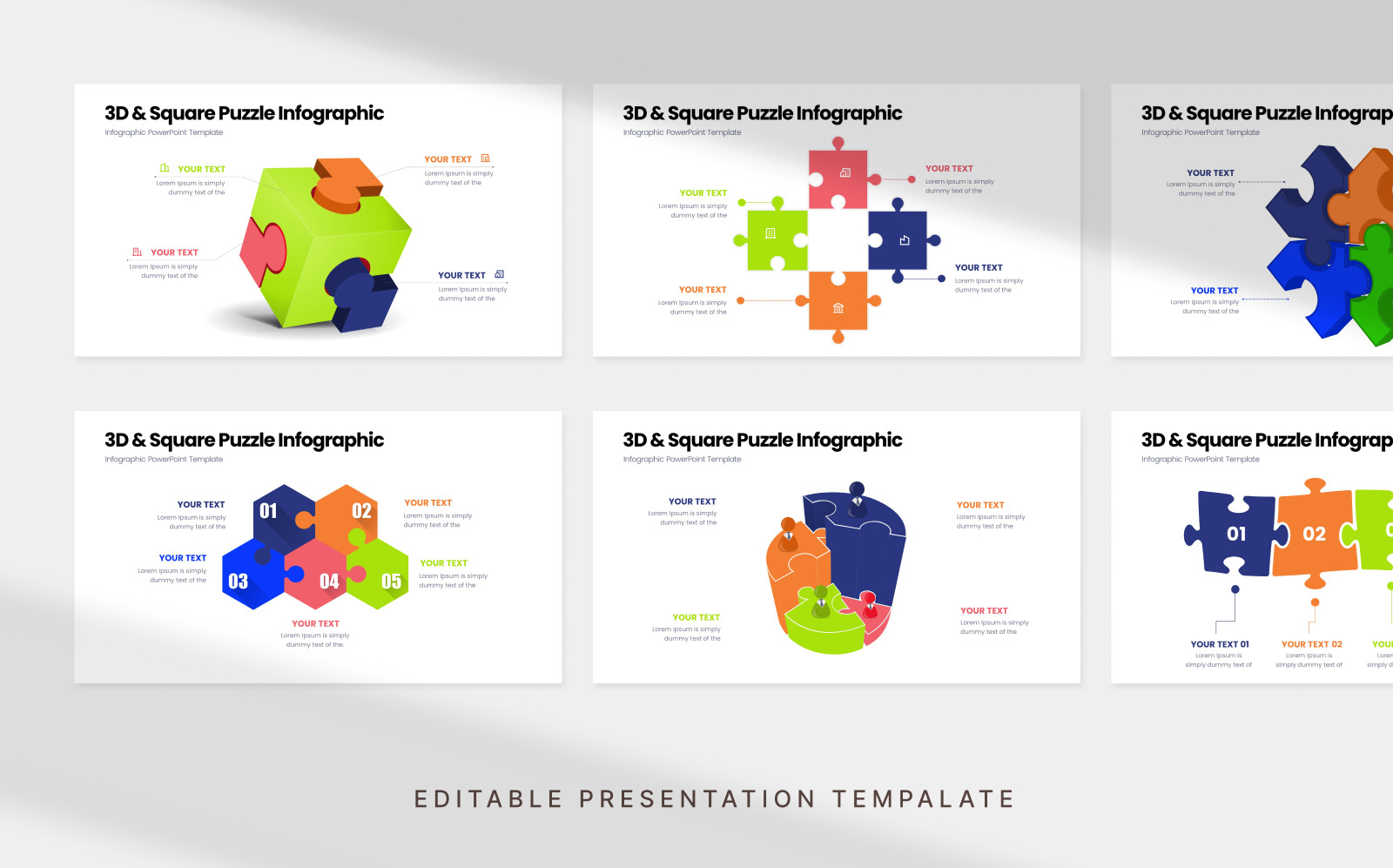 3D and Square Puzzle Infographic Presentation Template