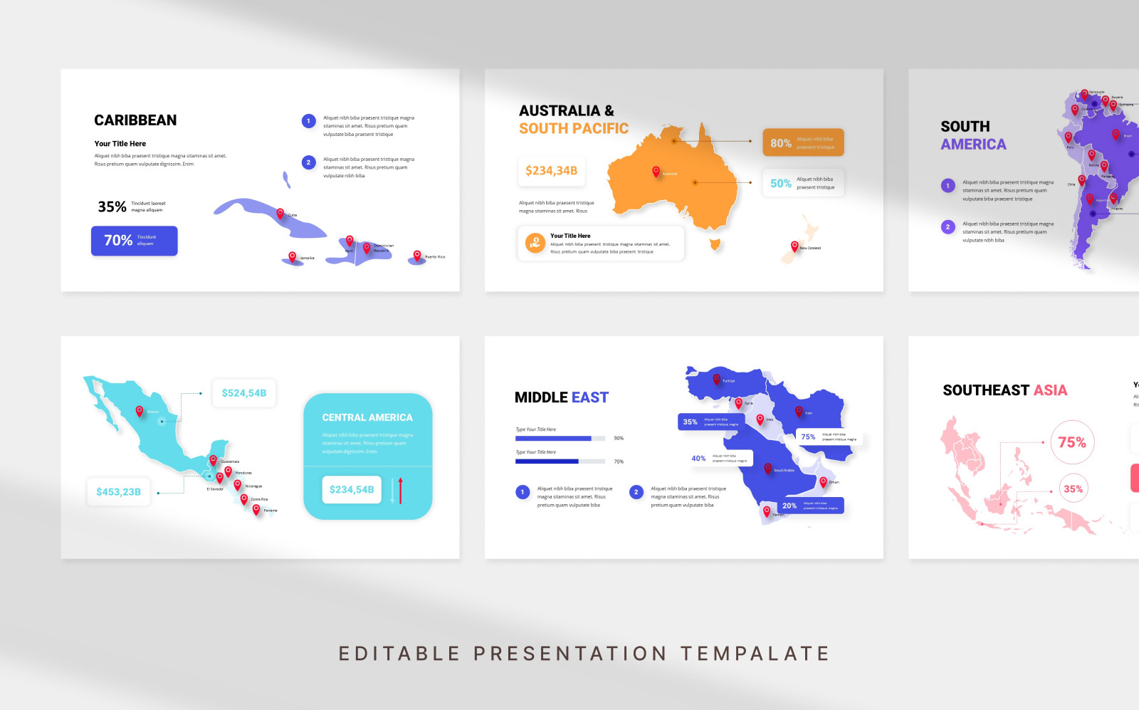 World Map 12 Continents Presentation Template