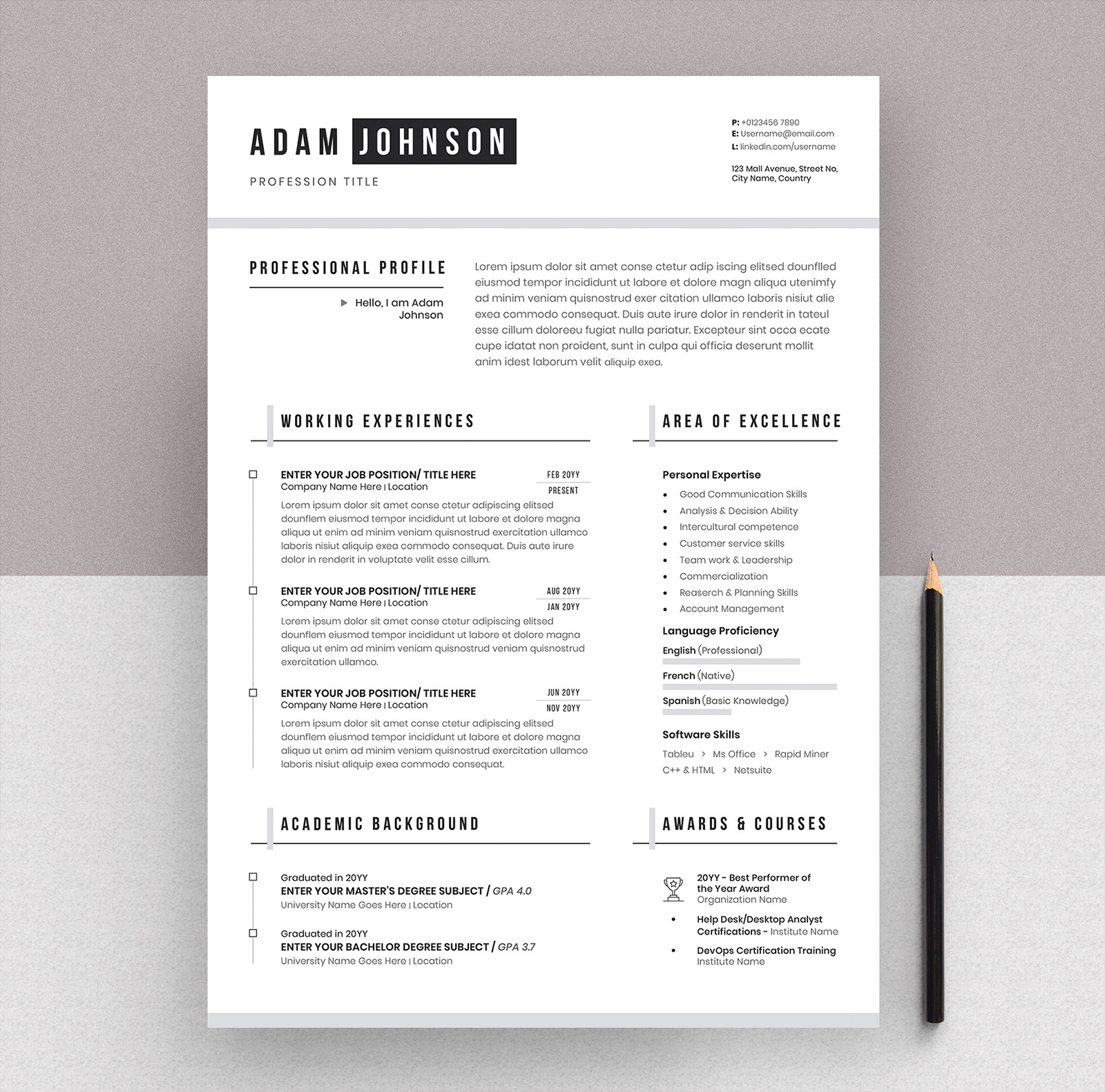Clean Editable Resume Cv Template With MS Word Apple Pages Format