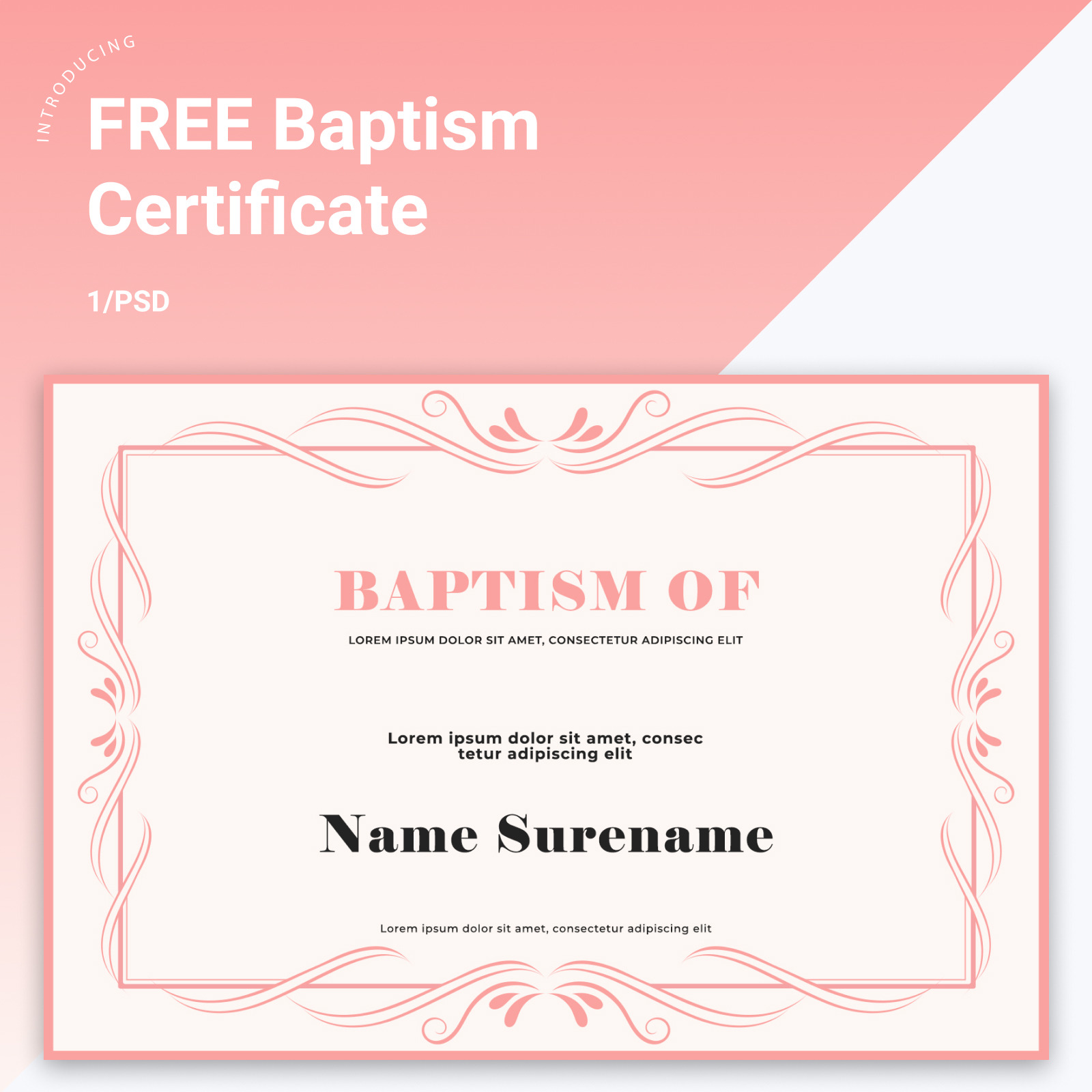 Free Modern Baptism Certificate Template - TemplateMonster