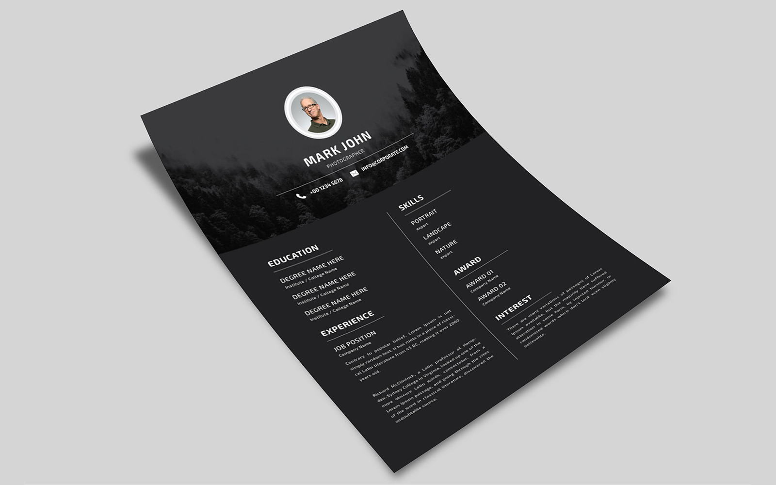 Modern Photographer Cv/Resume Template - TemplateMonster