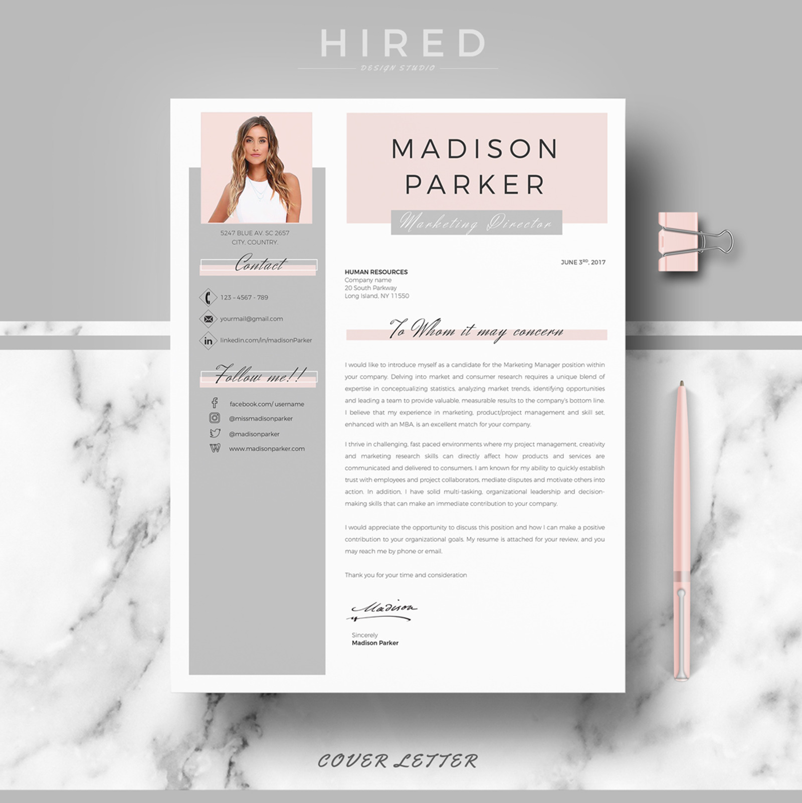 MADISON - Creative Resume Template for MS Word & Pages. Resume Design ...