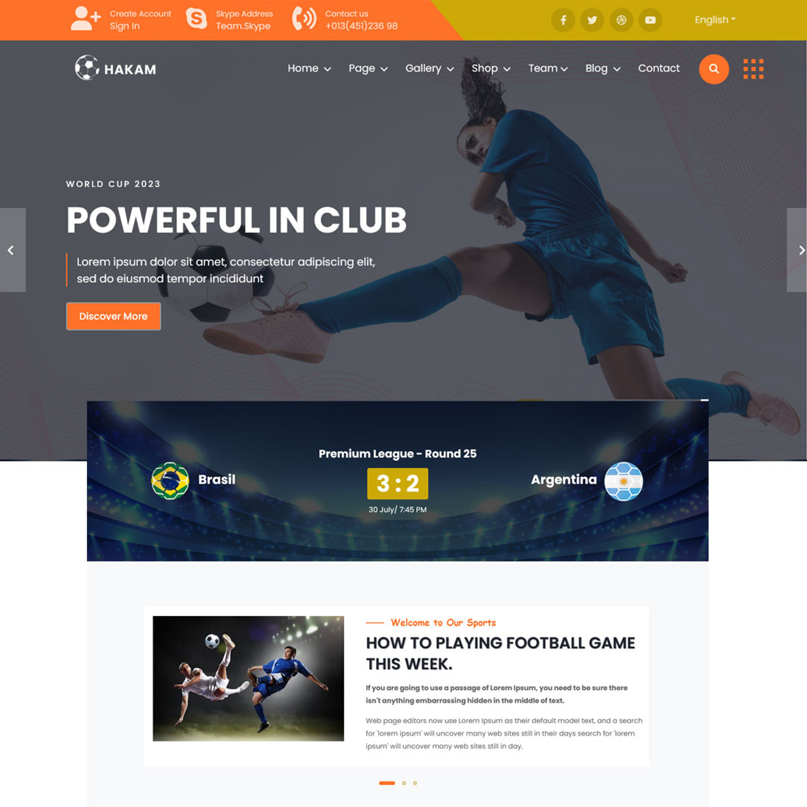 Hakam - Scoccer Clup & Sports Website Template
