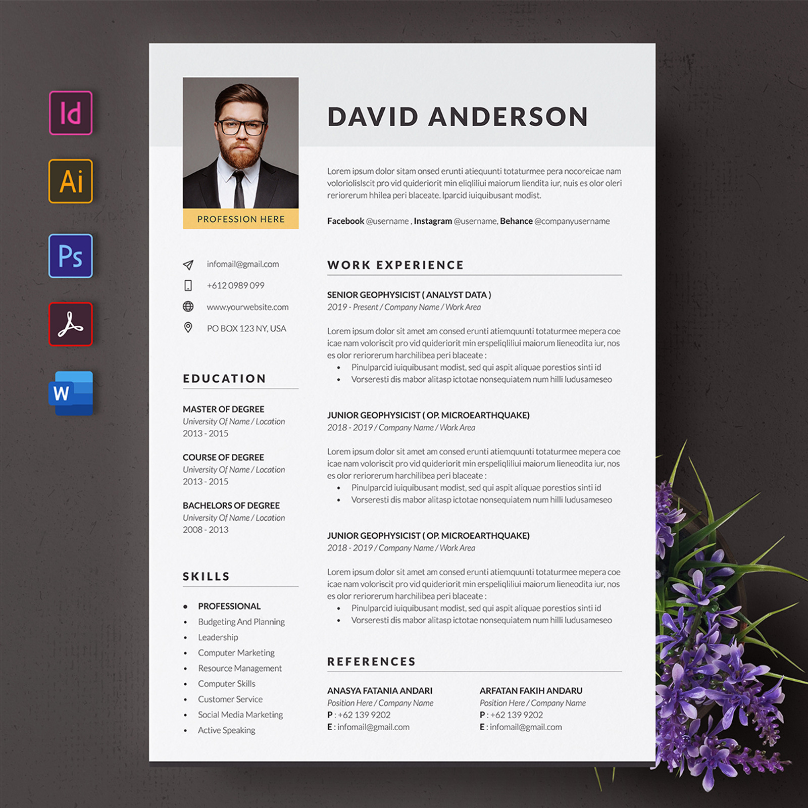Simple Resume or CV Template #186787 - TemplateMonster