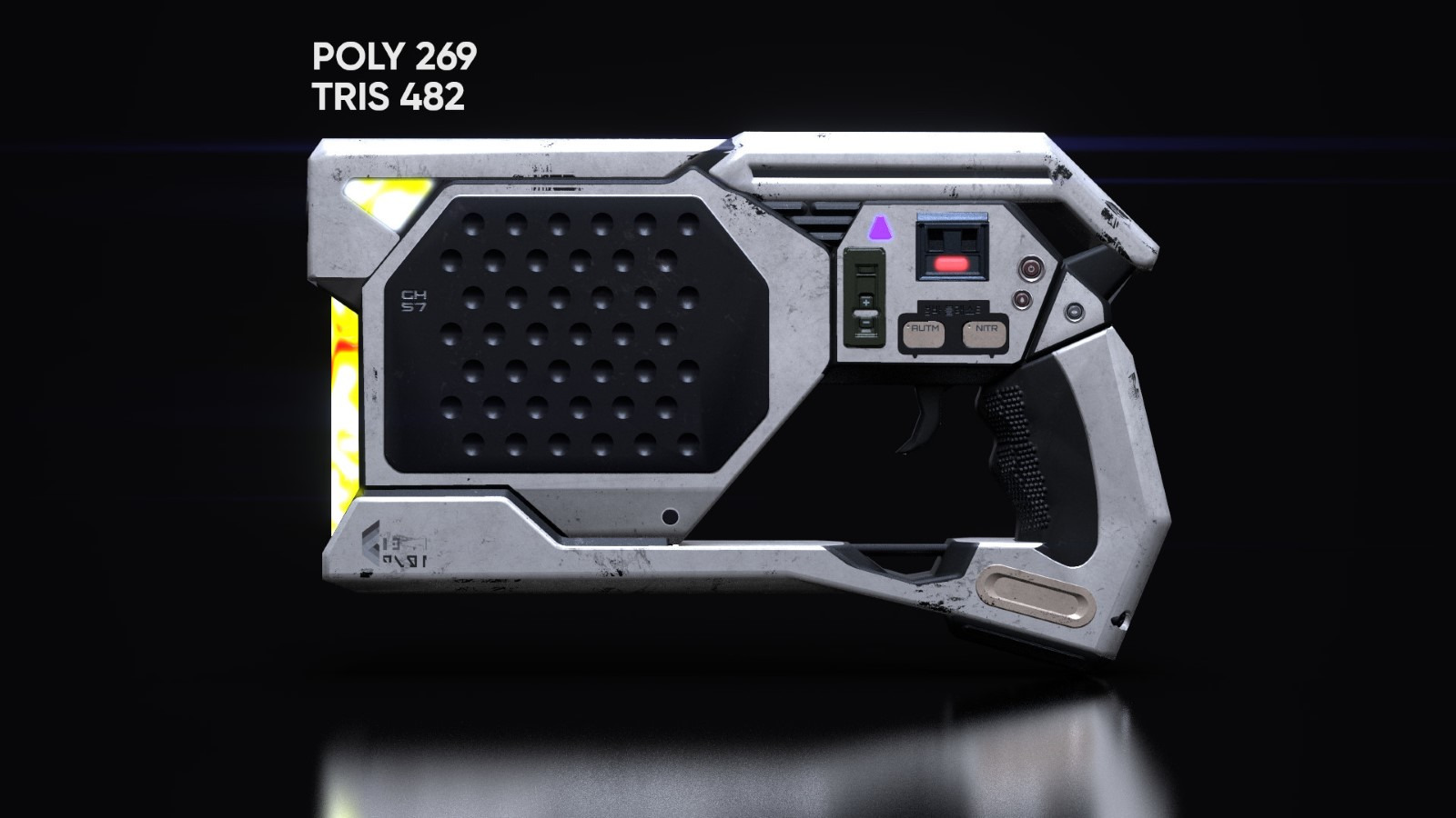 Sci Fi Cyberpunk Handgun Rigged Weapon 3d Model