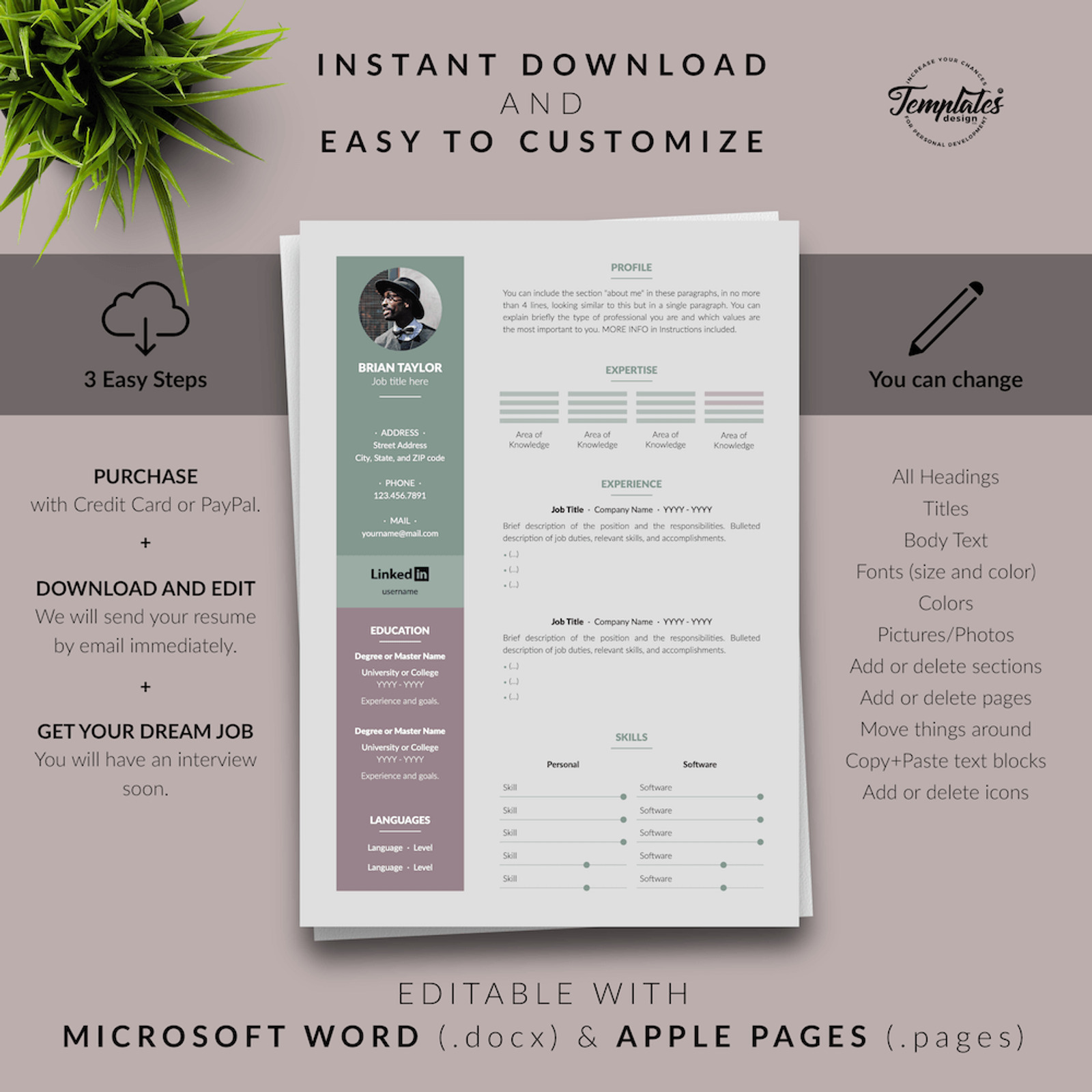 Brian Taylor - Modern CV Resume Template with Cover Letter for ...