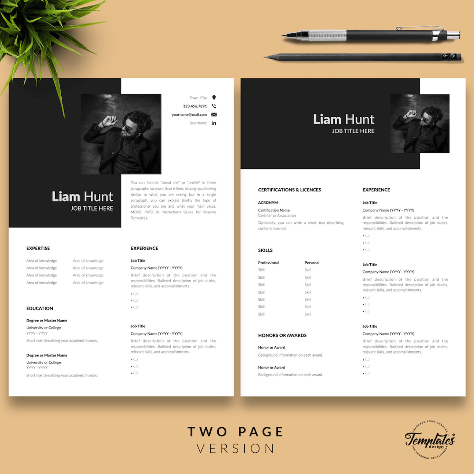 Liam Hunt - Modern CV Resume Template with Cover Letter for Microsoft ...