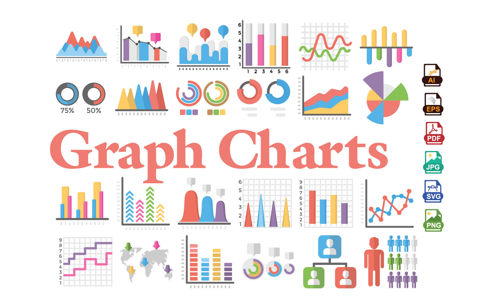 Graph Chart Vector Icons | Flat Data Visualization Icon Set | Infographic
