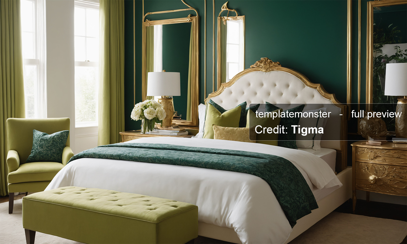 Green and Gold Bedroom Design A Stunning and Realistic Image for Your