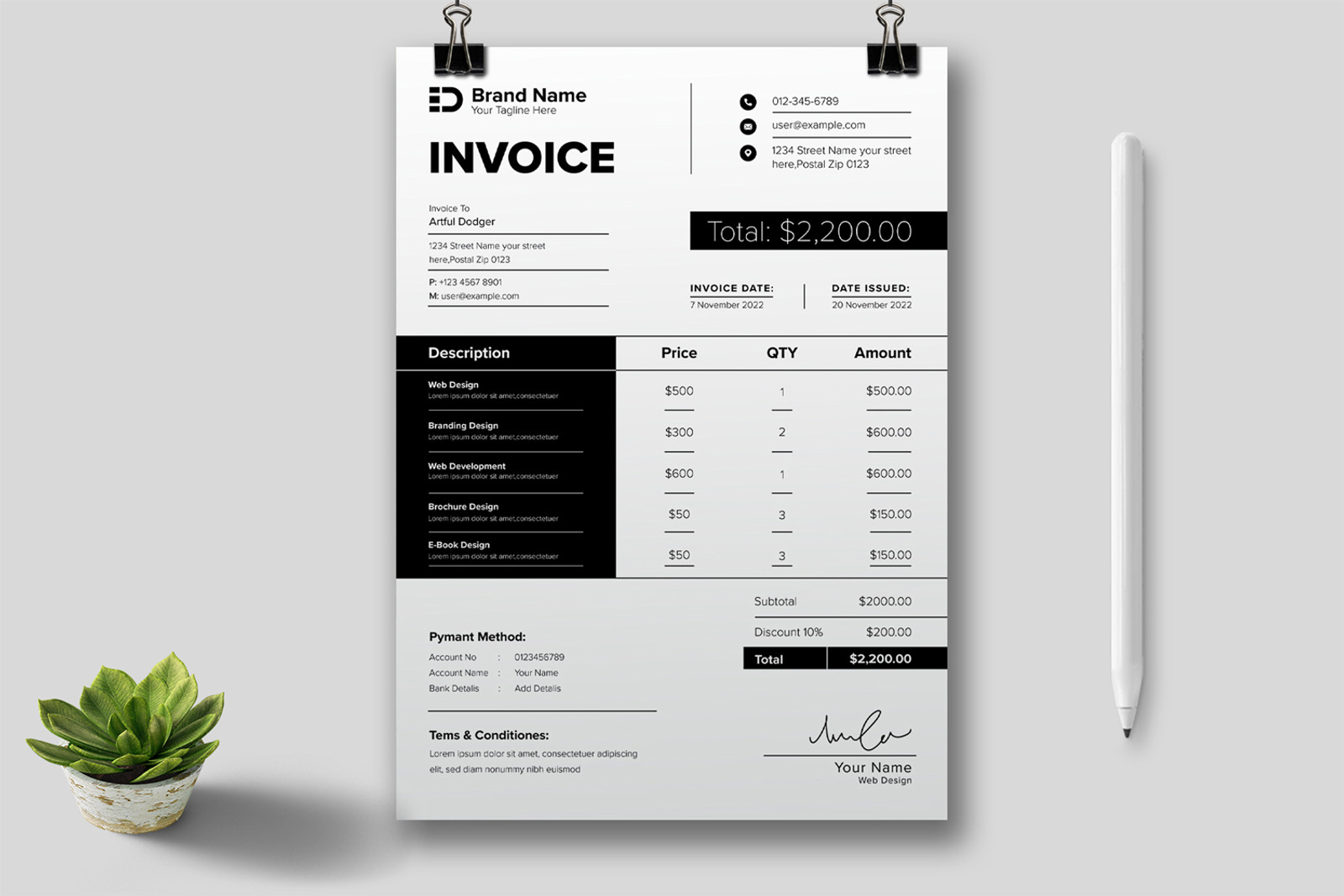 Corporate Professional Invoice Template - TemplateMonster