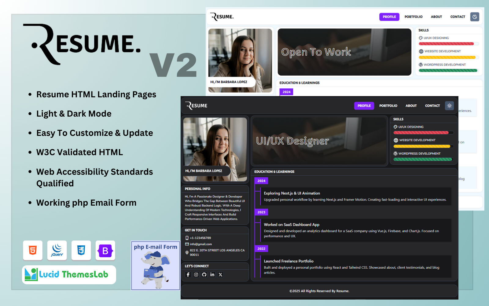Resume | One Page Portfolio Website #420208 - TemplateMonster