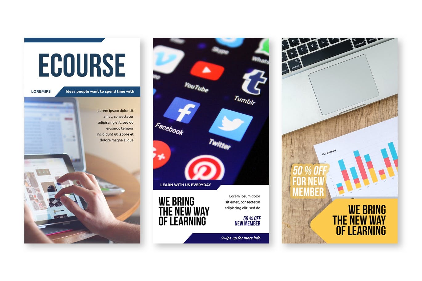 Download Шаблон для соцсетей "Ecourse Instagram Stories Template PSD for Social Media" / Ecourse Instagram Stories Template PSD for Social Media - Шаблон для соцсетей на тему графика instagram,story,stories,fashion,promotion,elegant,beauty,modern,psd,shop,company,corporate,photoshop