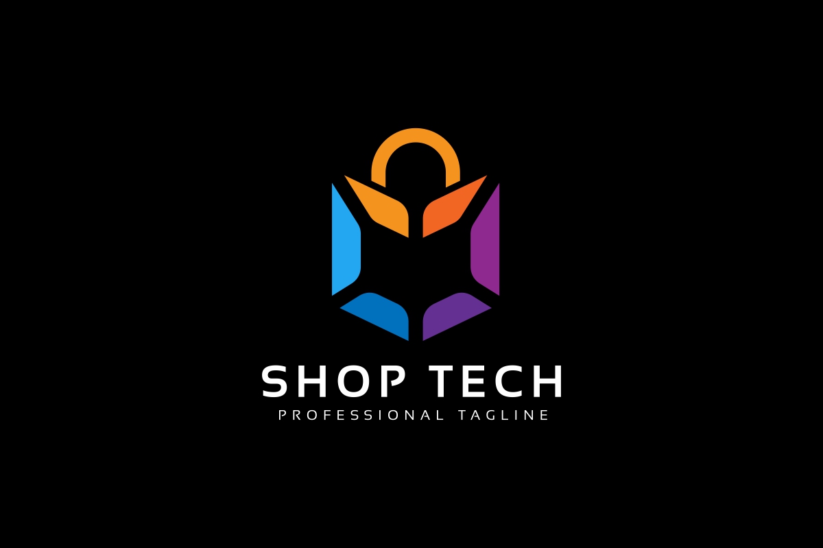 Download Шаблон логотипа "Shop Tech Logo Template" / Shop Tech Logo Template - Шаблон логотипа на тему графика bag,electronic,future,high,mobile,shop,shopping,tech,technology