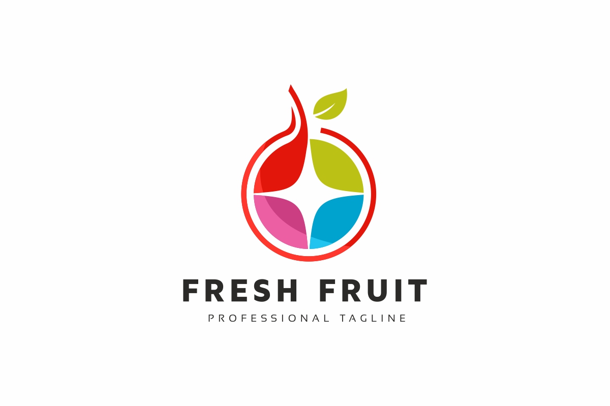 Download Шаблон логотипа "Fresh Fruit Logo Template" / Fresh Fruit Logo Template - Шаблон логотипа на тему графика bar,catering,clean,colorful brand,creative,diet,ecologic service,food,fresh smoothie,fruit,fun,green,grocery,health,healthy regimen,kid,kids,kiwi,leaf,natural juice