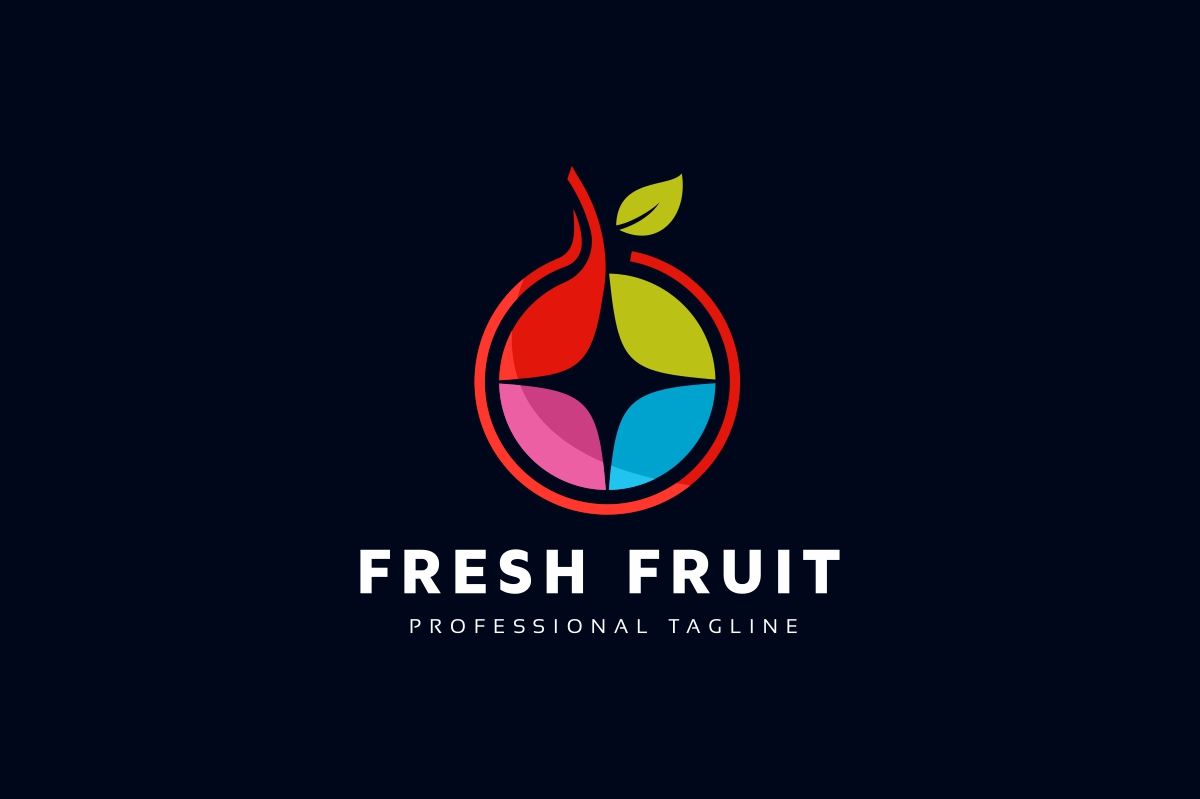 Download Шаблон логотипа "Fresh Fruit Logo Template" / Fresh Fruit Logo Template - Шаблон логотипа на тему графика bar,catering,clean,colorful brand,creative,diet,ecologic service,food,fresh smoothie,fruit,fun,green,grocery,health,healthy regimen,kid,kids,kiwi,leaf,natural juice