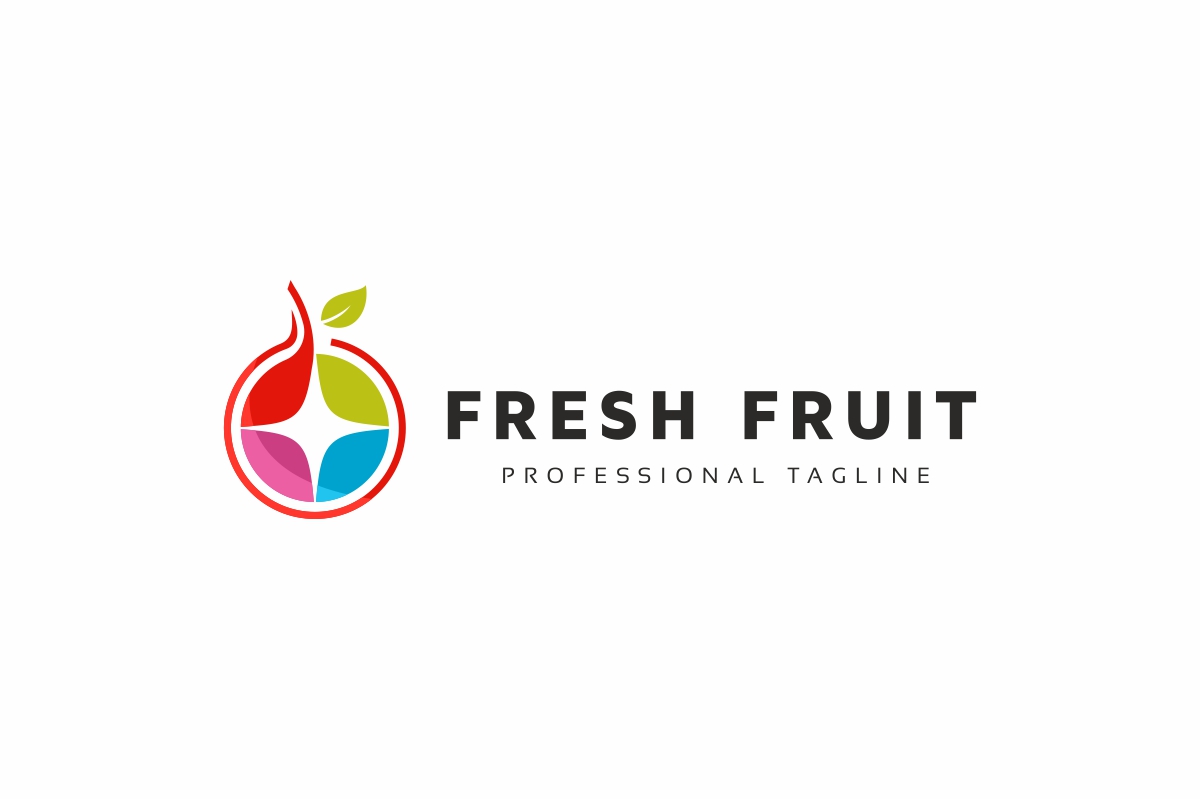 Download Шаблон логотипа "Fresh Fruit Logo Template" / Fresh Fruit Logo Template - Шаблон логотипа на тему графика bar,catering,clean,colorful brand,creative,diet,ecologic service,food,fresh smoothie,fruit,fun,green,grocery,health,healthy regimen,kid,kids,kiwi,leaf,natural juice